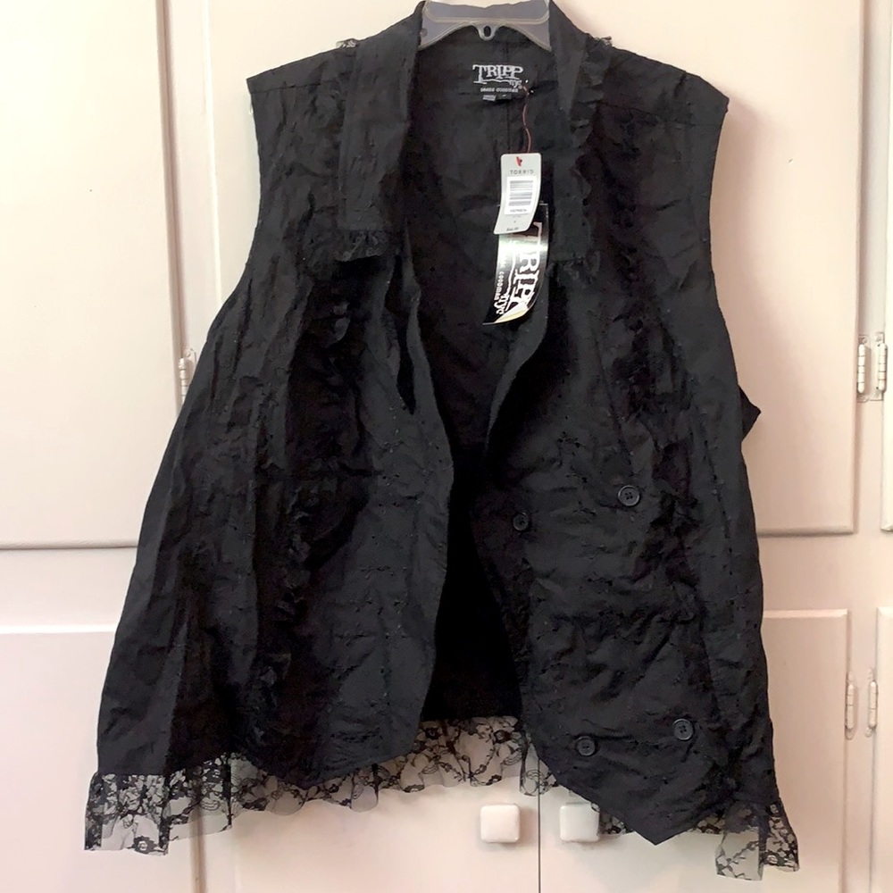 Tripp NYC black lace and embroidered vest